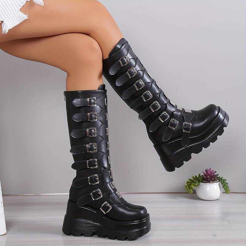Drune | Trendy Stiefel Auf Plattform mit Schnallen