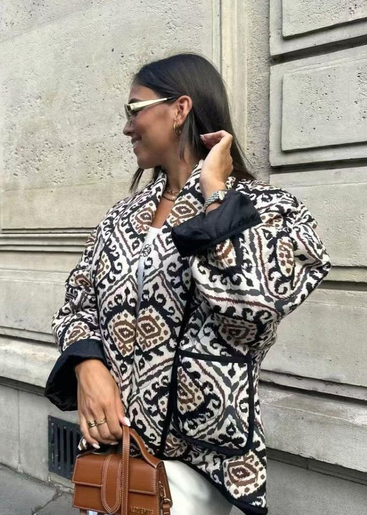 Drune | Druck Kontrastfarbe Baumwollgepolsterte Jacke