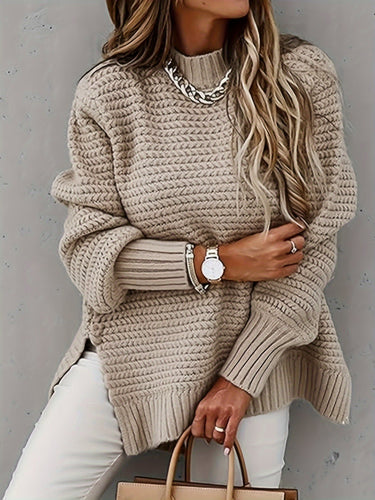 Drune | Baumwoll-Rollkragenpullover mit geteilten langen Ärmeln Pullover Damen - Perfekt für den Alltag