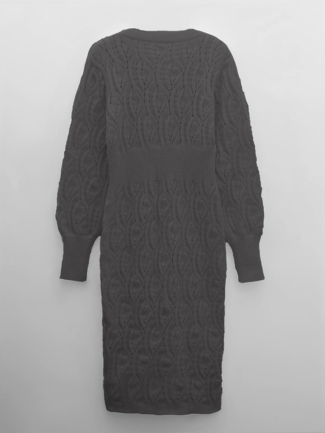 Drune |  Baumwolle Solide Loch Pullover V-Ausschnitt Lange Ärmel Midi Formelles Kleid Für Damen - Ideal für formelle Anlässe