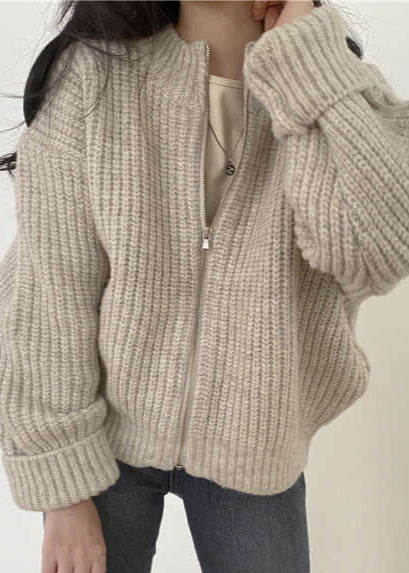 Drune | Reißverschluss Chunky Strickcardigan - Oversized Rippstrickjacke
