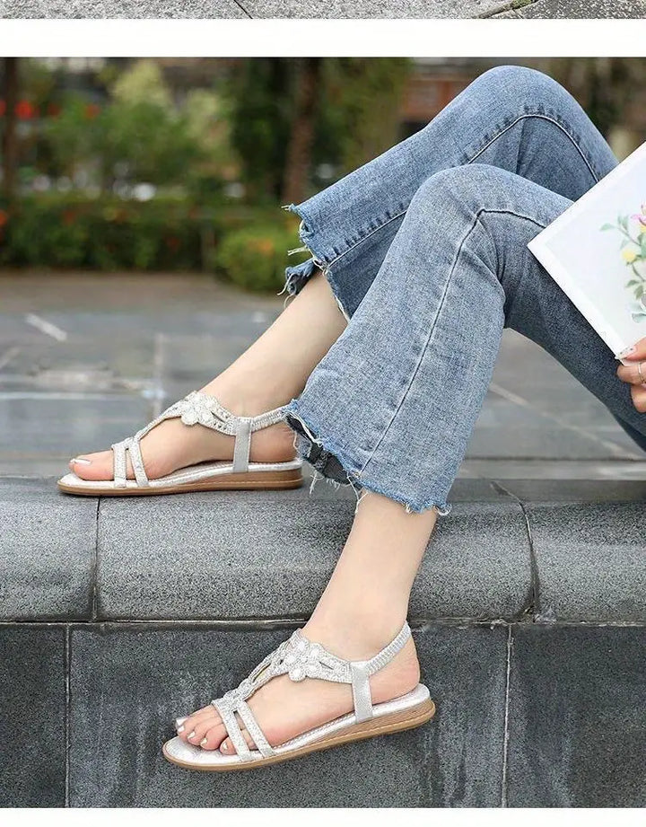 Drune | Flache Sandalen - Schick - Elastischer Knöchelriemen