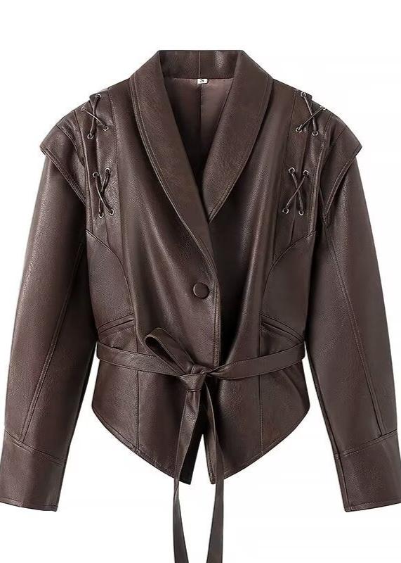 Drune | Leder Wickeljacke mit Gürtel