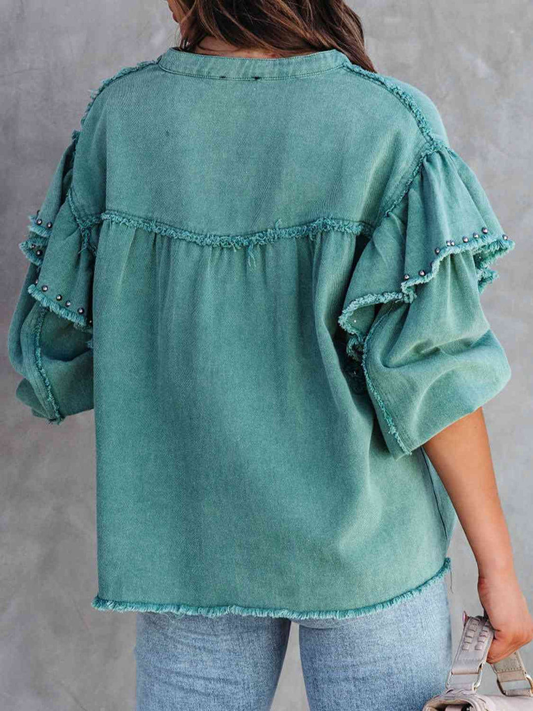 Drune | Button Down Raw Hem Denim Jacke