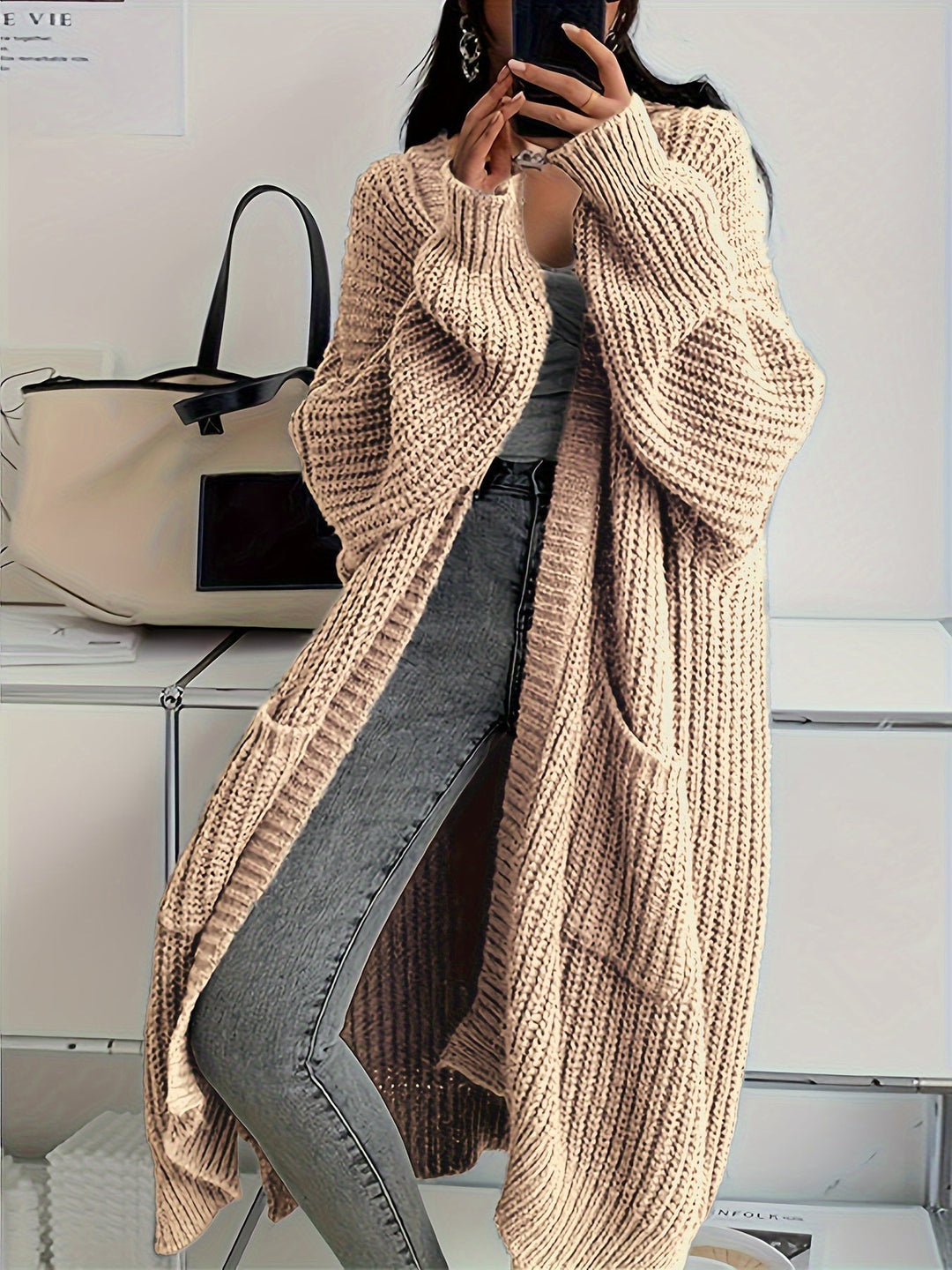 Drune | Lange, lässige Wolljacke mit aufgenähten Taschen für Frauen - Perfekt für den Alltag