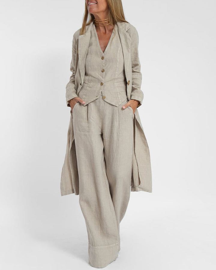 Drune | Elegantes 2-Teiliges Set Leinen Weite Hose & Weste