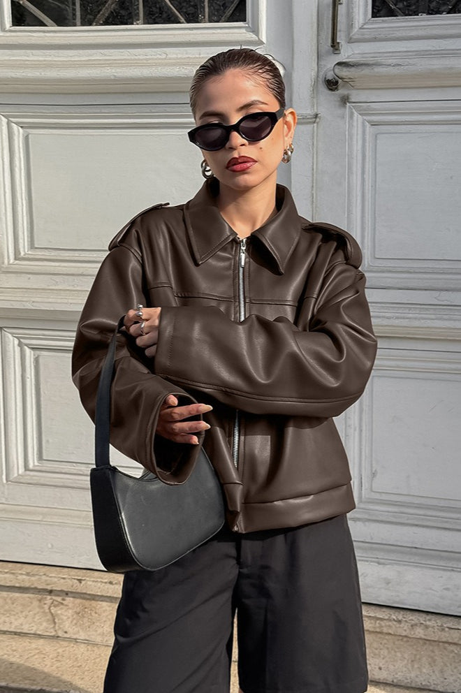 Drune | Braune Leder Motorradjacke