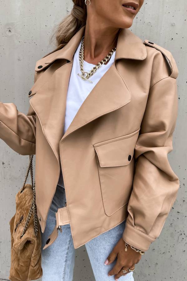 Drune | Leder Revers Taschen Britischer Stil Kurzjacke