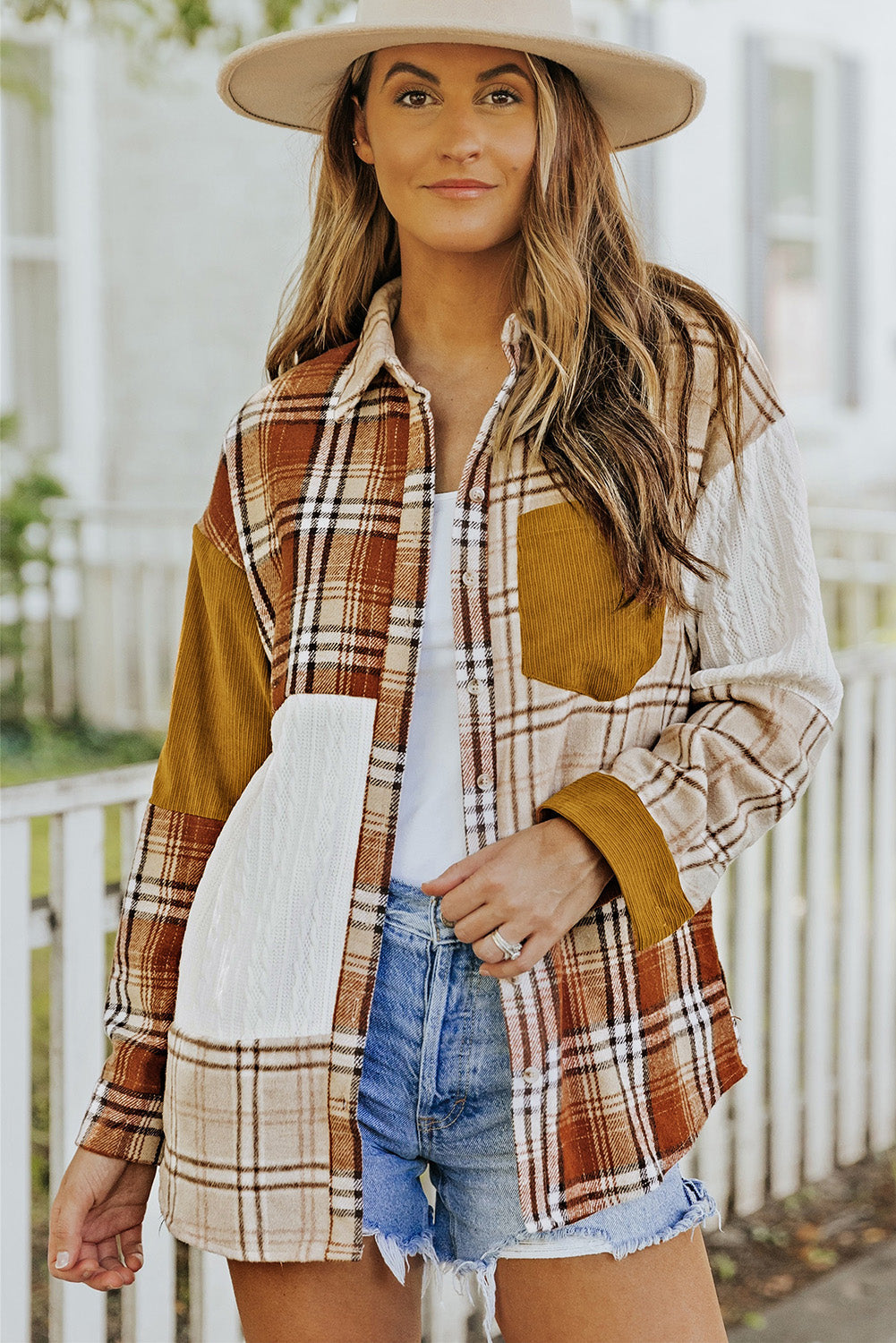 Drune | Gitterhemde mit Patchwork-details Baumwollmischung Perfekt Für Layering