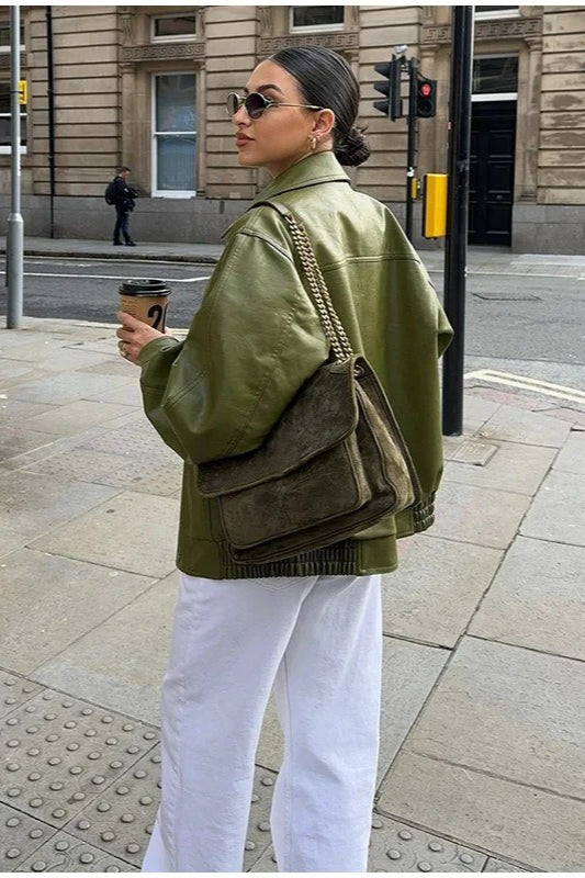 Drune | Grüne Kunstlederjacke
