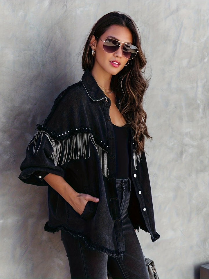 Drune | stilvolle Jeansjacke mit Fransen