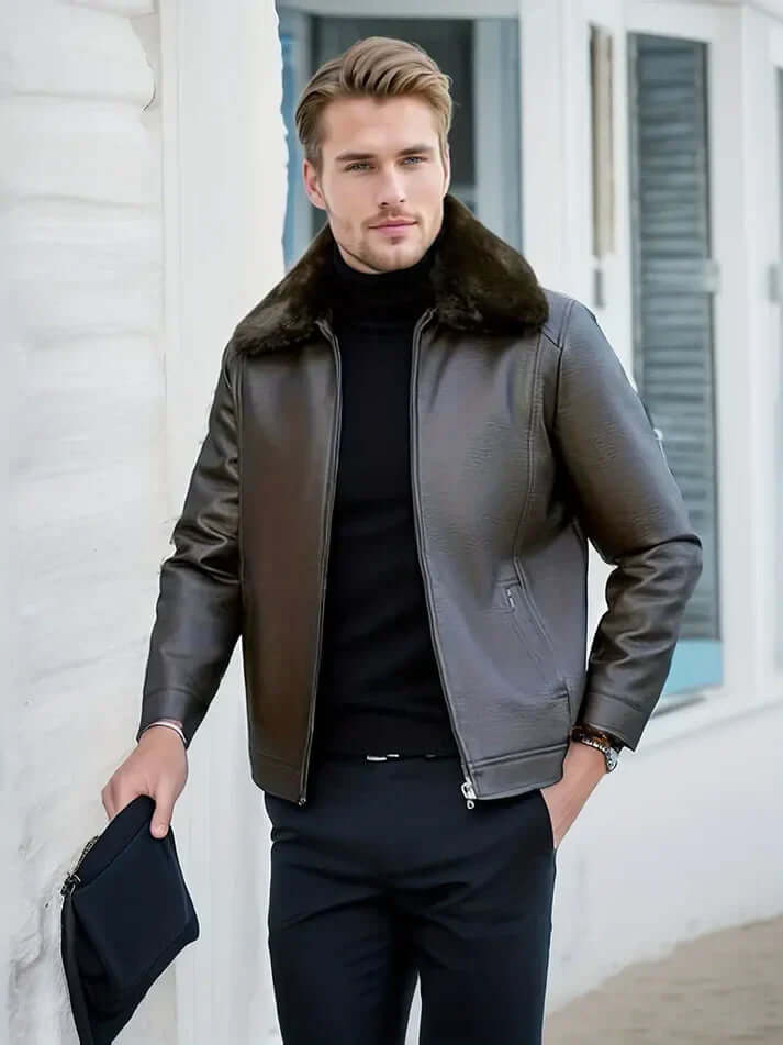 Drune | Herren Schwarze Leder Herbstjacke