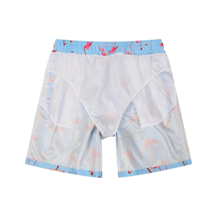 Drune | Hellblau Bade Shorts mit Vogelprint für Männer