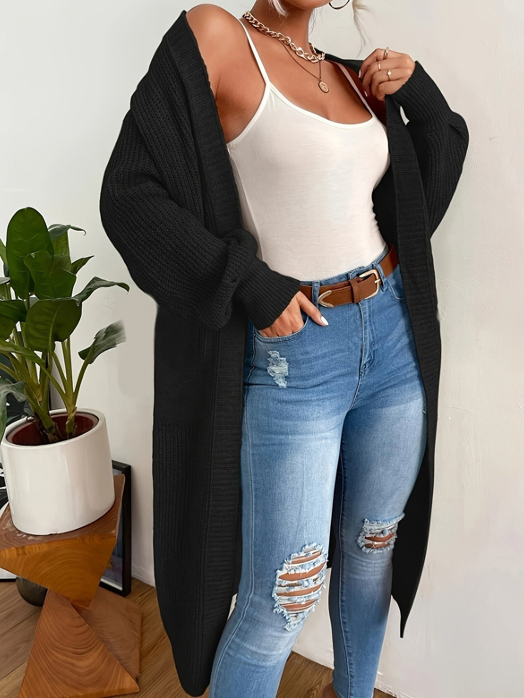 Drune | Damen Strickcardigan - Offener Grobstrickmantel mit Taschen & lockerer Passform