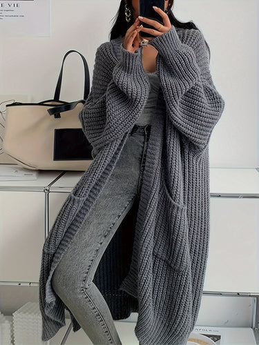 Drune | Lange, lässige Wolljacke mit aufgenähten Taschen für Frauen - Perfekt für den Alltag