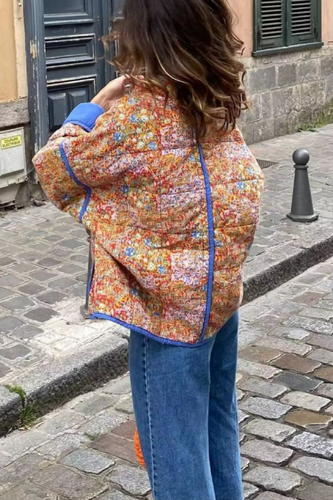 Drune | Colorblock Große Tasche Stehkragen Steppjacke aus Baumwolle