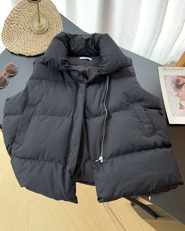 Drune | Einfarbige Ärmellose Steppjacke mit Reißverschlusstasche