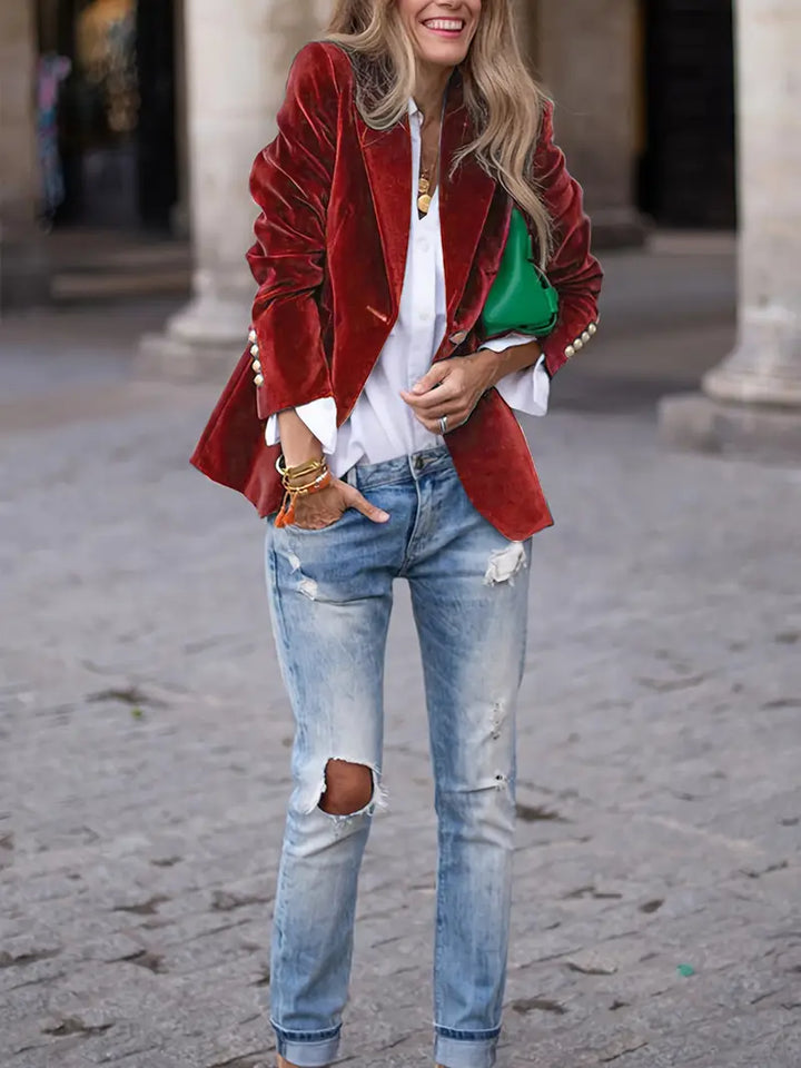 Drune | Blazer Taillierte Passform Samt Textur Einreiher Mit Revers
