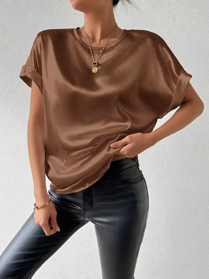 Drune | Satin T-Shirt Mit Umgeschlagenen Ärmeln Für Damen