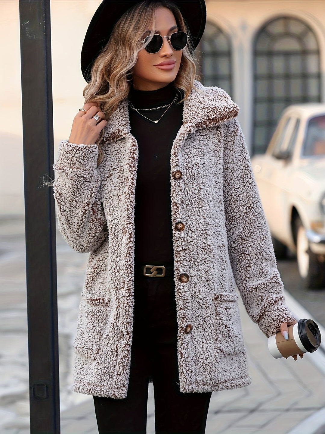 Drune | Lange Teddyjacke mit Knöpfen Polyester Komfortabel und Warm