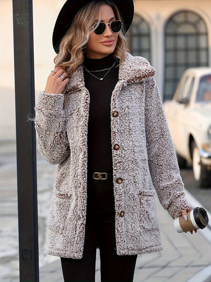 Drune | Lange Teddyjacke mit Knöpfen Polyester Komfortabel und Warm