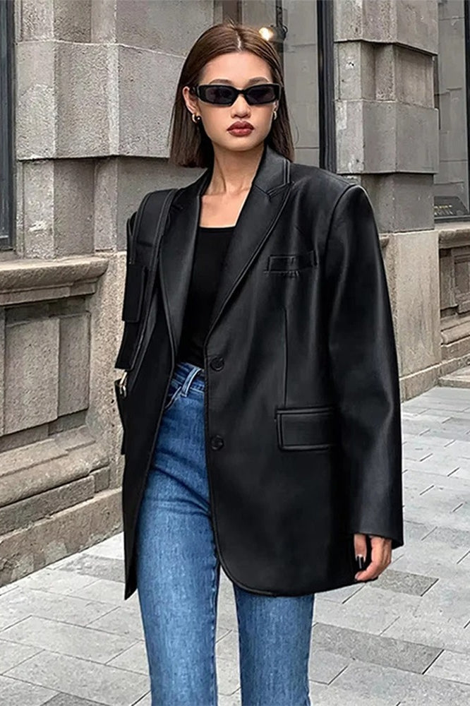 Drune | PU Leder Blazer Jacke