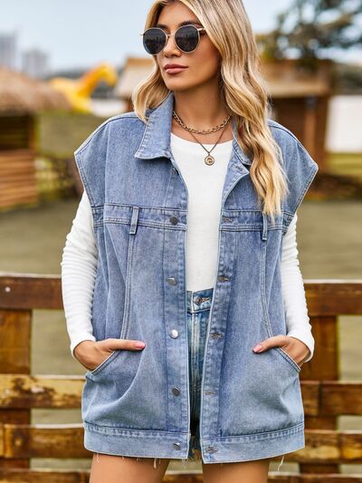Drune - knöpfbare, geknöpfte ärmellose Denim-Jacke
