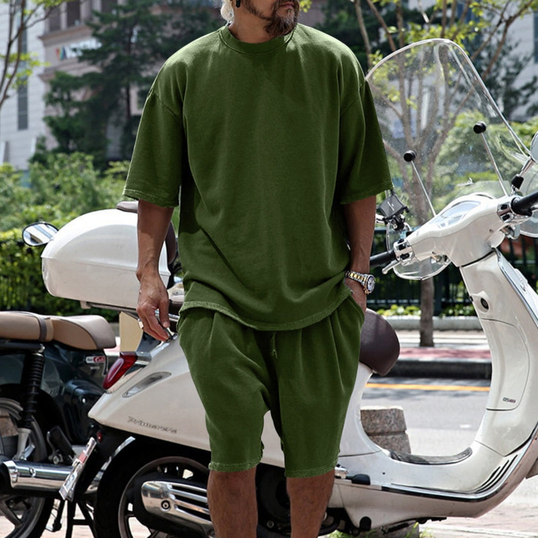 Drune | Lockeres T-Shirt Shorts einfarbiges Set