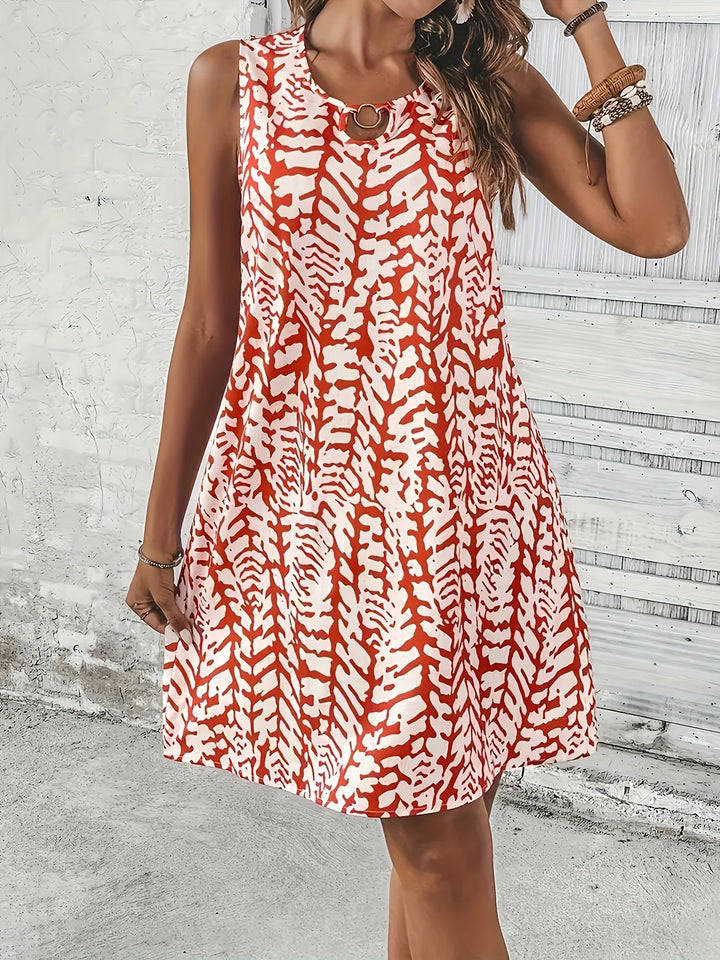 Drune | Sommerkleid mit Print Ohne Ärmel, V-Ausschnitt, A-Linie, Leicht und Elegant