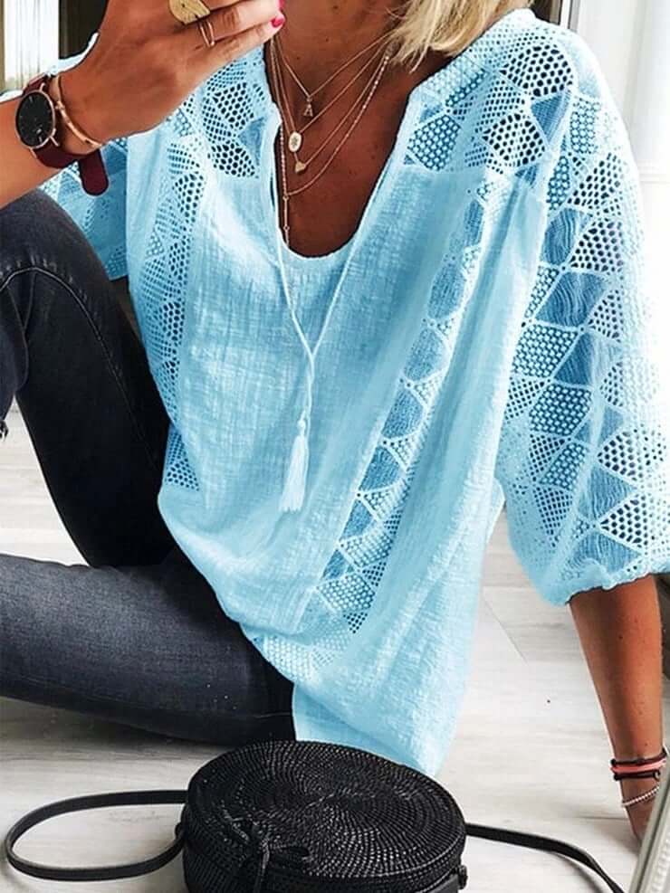 Drune | Eleganz U-Ausschnitt Spitzenbluse für Damen - Schick und Komfortabel