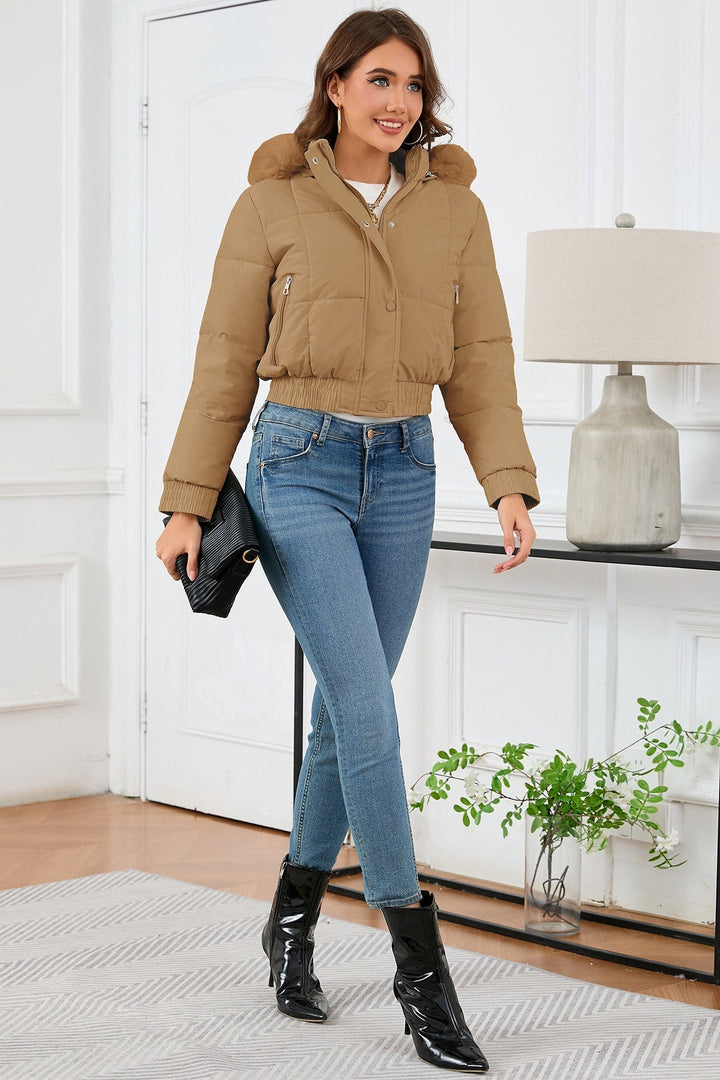 Drune | Hohe Taille Kunstpelz Kapuze Pufferjacke