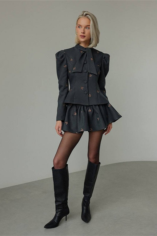 Drune | Farbblock Tweed Jacke und Rock Set