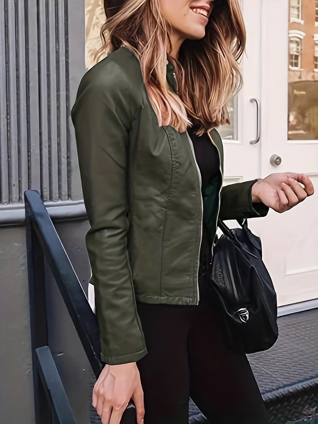 Drune | Reißverschluss Vorne Kunstleder Cropped Jacke