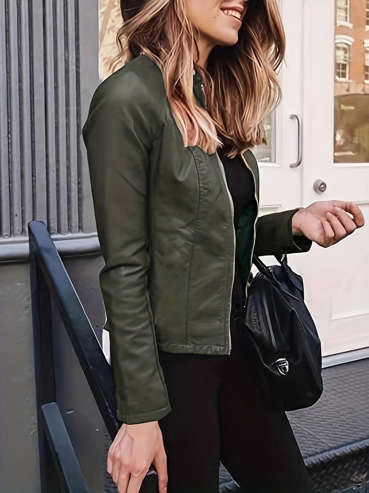 Drune | Reißverschluss Vorne Kunstleder Cropped Jacke
