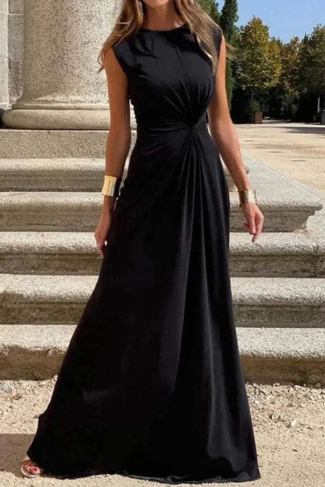 Drune | Elegantes Langkleid mit Langen Ärmeln, Revers und Unifarbenem V-Ausschnitt für Damen