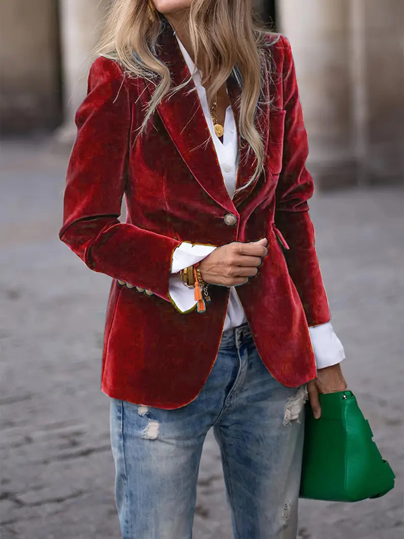 Drune | Blazer Taillierte Passform Samt Textur Einreiher Mit Revers