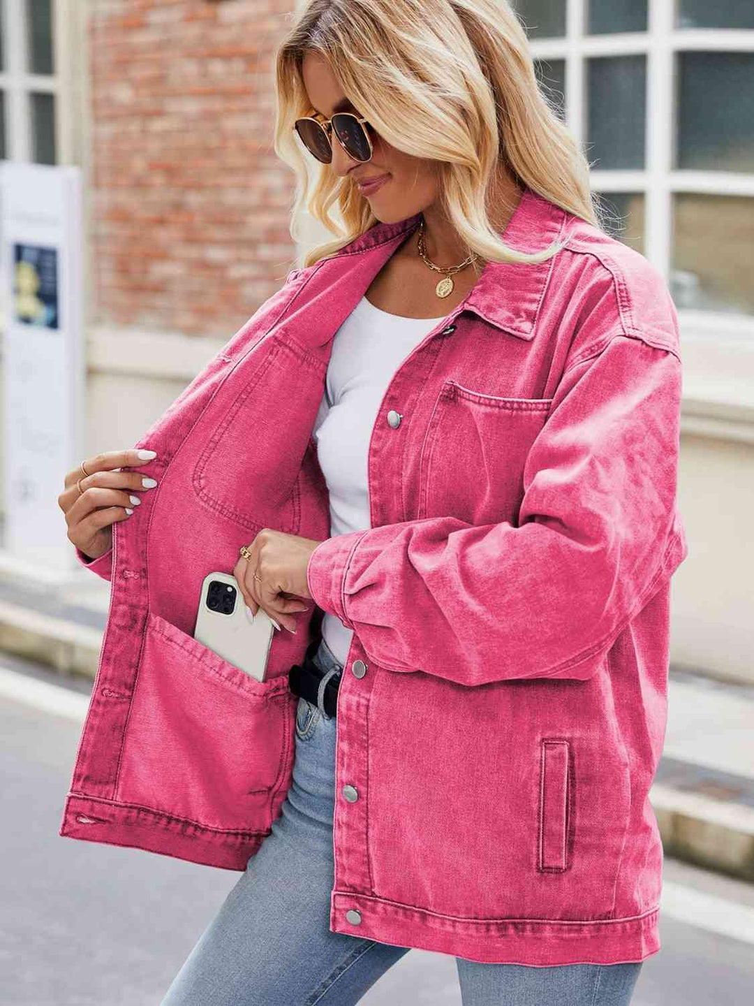 Drune | Knopf-Down Denimjacke mit Taschen