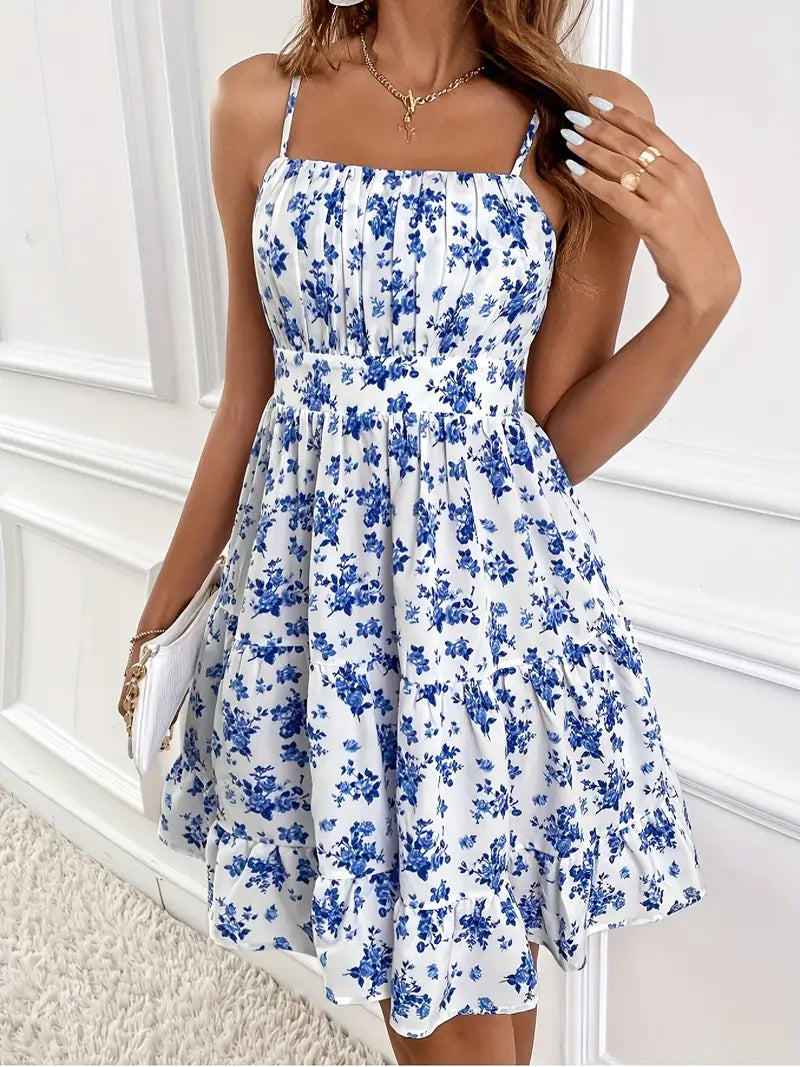 Drune | Blumenmuster Rüschen Ärmelloses Cami Kleid