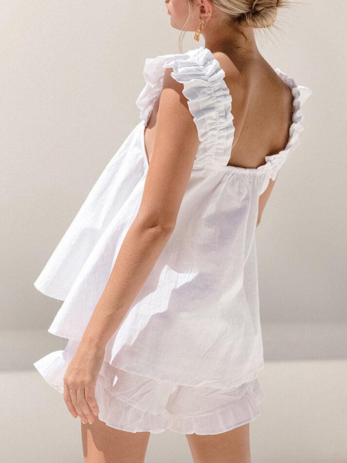 Drune | Baumwolle Rüschen Cami Shorts Satz