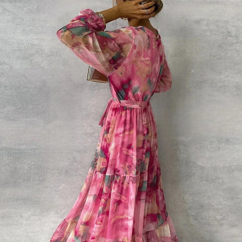 Drune | Elegantes Langärmeliges Maxikleid mit Blumenmuster