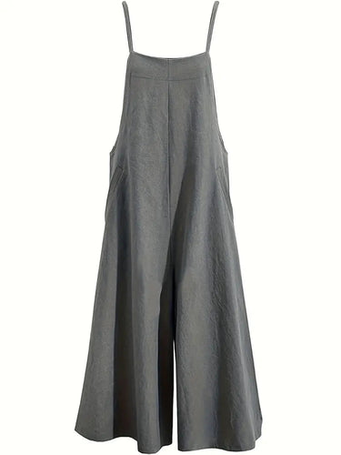 Drune | Einfarbiger Leinen Vielseitiger Spaghetti Jumpsuit