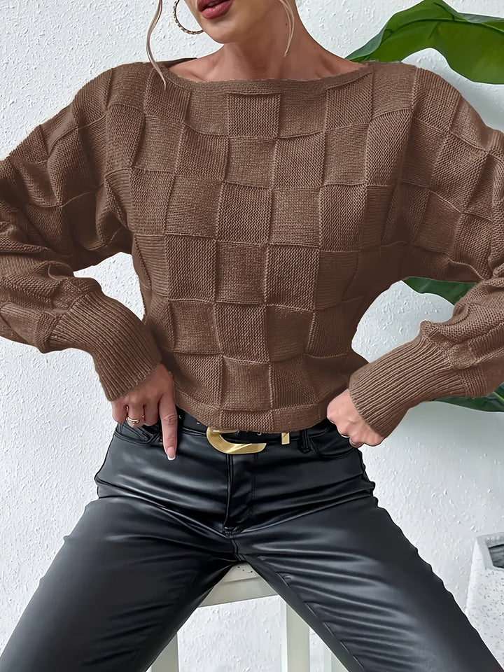 Drune | Baumwollpullover mit Boot-Ausschnitt und karierten Ärmeln Pullover Damen - Perfekt für lässige Tage