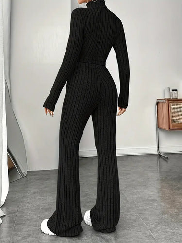 Drune | Stilvolle Winter Chic Schwarzes Zweiteiliges Strickset Für Frauen