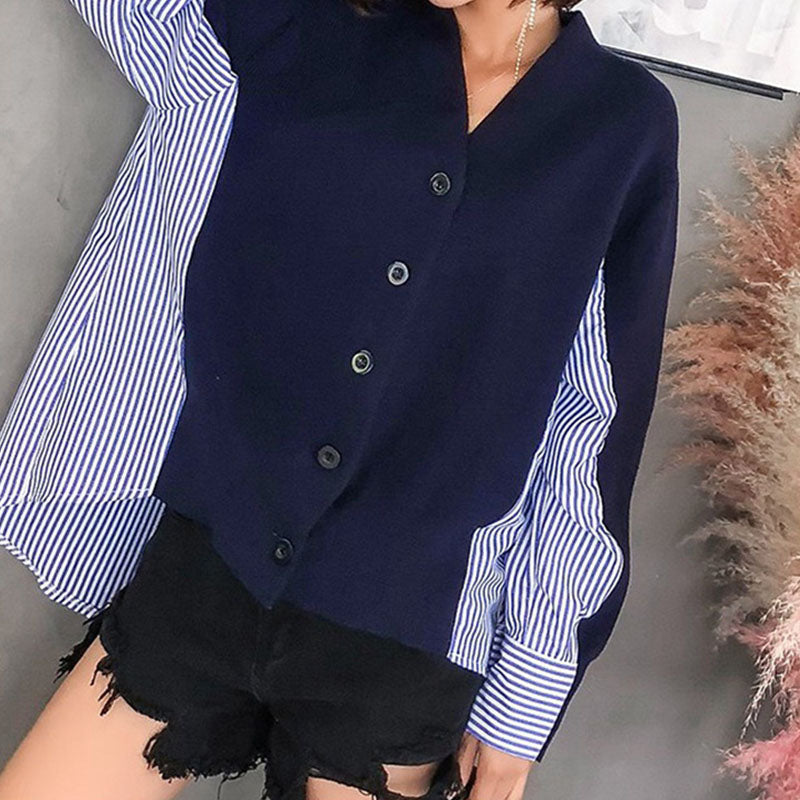 Drune | Einzigartiger Strickcardigan mit Hemdärmeln Weich und Trendy Kontrastdesign