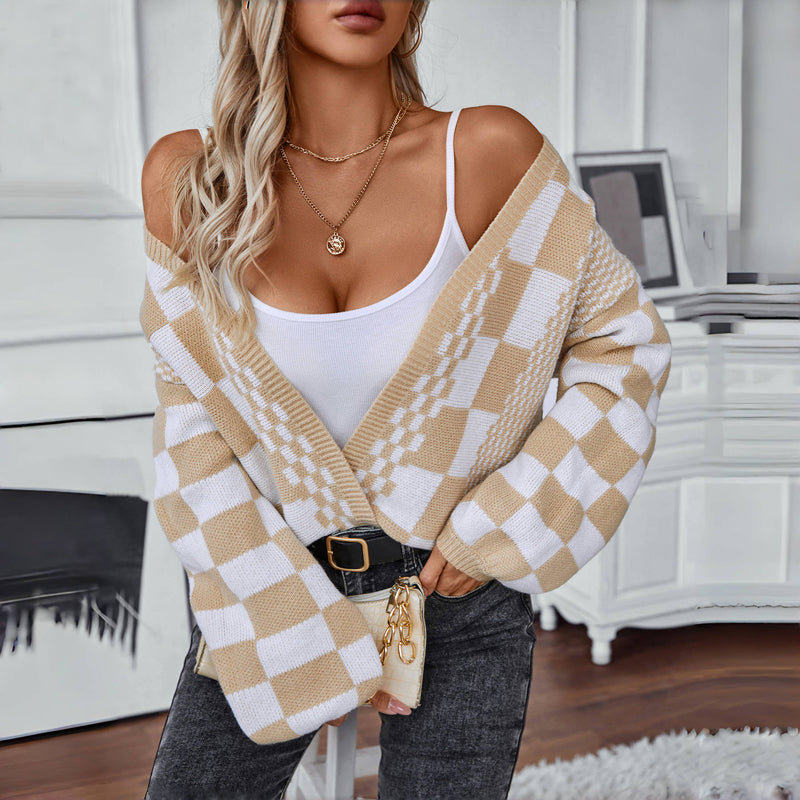 Drune | Karierter Strick Strickjacke