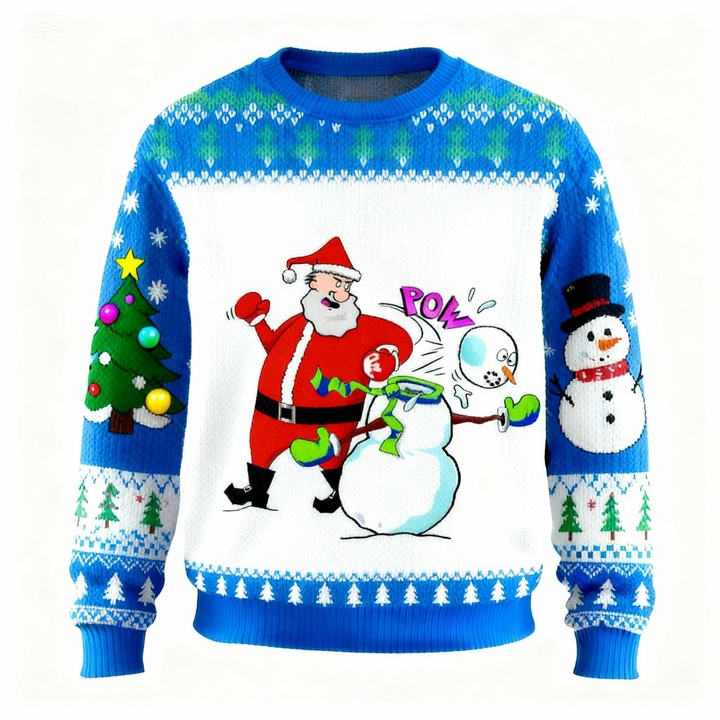 Drune | Verrückter Weihnachtsmann & Schneemann Muster Druckpullover - Hässlich & Gemütlich Unisex Pullover