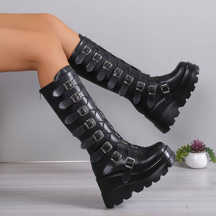 Drune | Trendy Stiefel Auf Plattform mit Schnallen