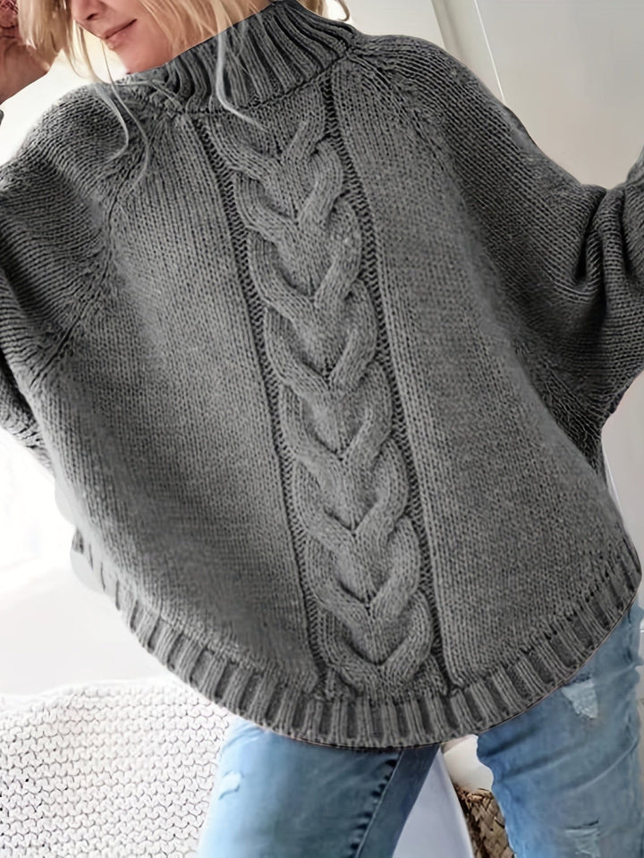 Drune | Strickpullover Zopfmuster Poncho Design Hoher Kragen Übergroß Fit