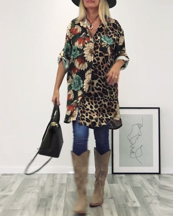 Drune | Patchwork Hemd mit Leopardenmuster