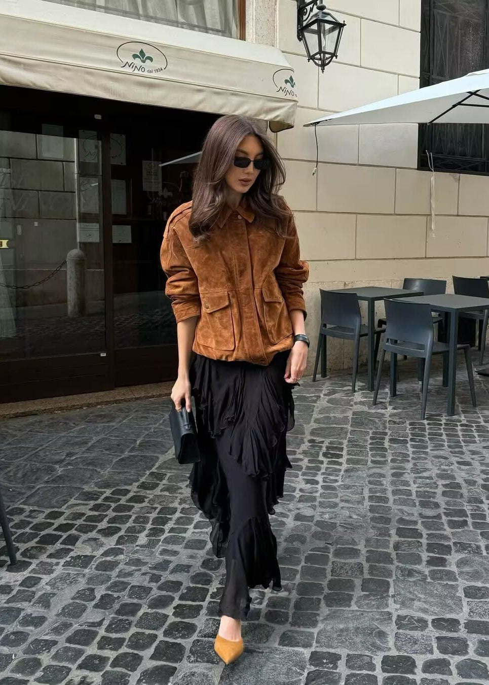 Drune | Effekt Oversized Jacke mit Fronttaschen – Braun